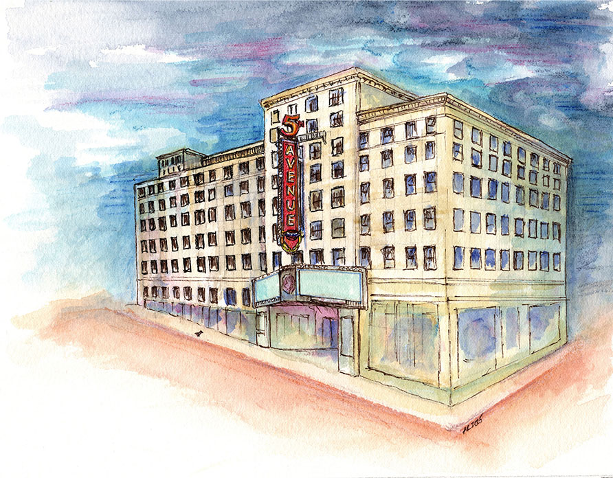 Watercolor of the Fifth Avenue Theater